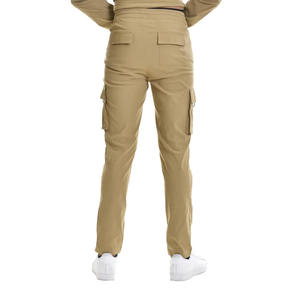 Men's Tan Cargo Pants Tapered Fit And Elastic Waitband - Picture 3 of 15